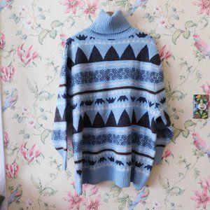 🌲🦌 Oversized Cozy Mountain Turtleneck Blue Sweater